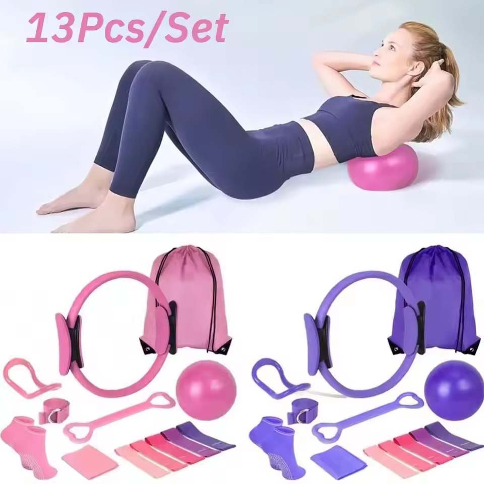 Pilates Yoga For Weight Loss - 13-teiliges Yoga-Kreis-Set, Pilates-Ball-Set, Körperformung, professionelles Pilates-Ausrüstungsset,