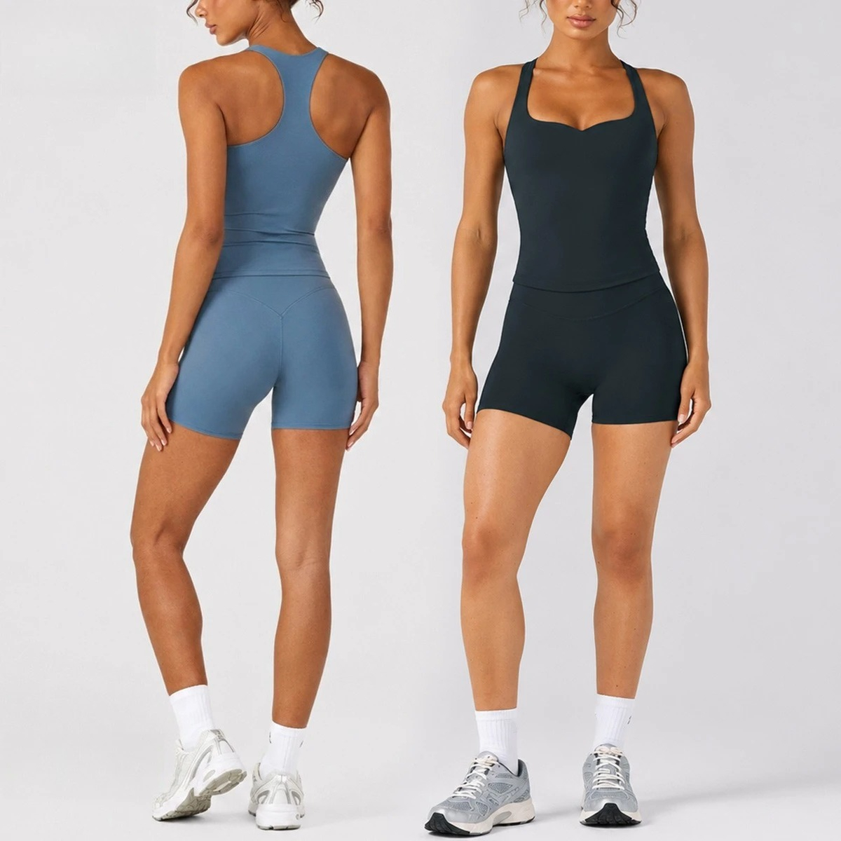 Pilates Yoga Gear - C-B Damen 2-teiliges Yoga-Set, Racerback-Tanktop, Biker-Shorts