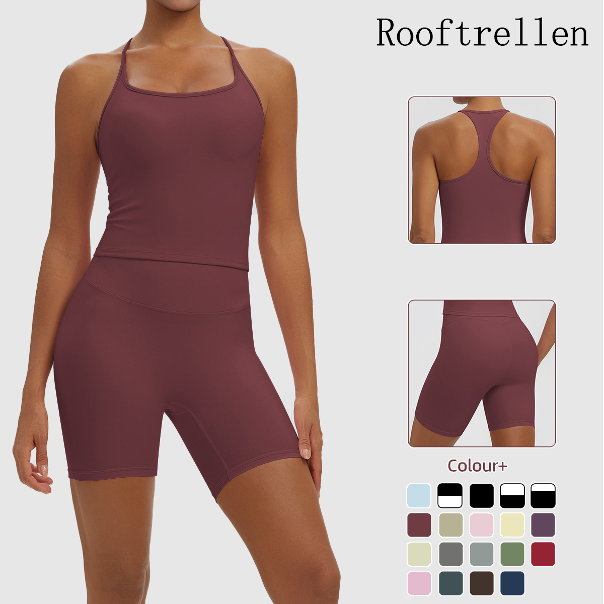 Pilates Yoga Gear - Rooftrellen 2-teiliges sexy einfarbiges Yoga-Set für