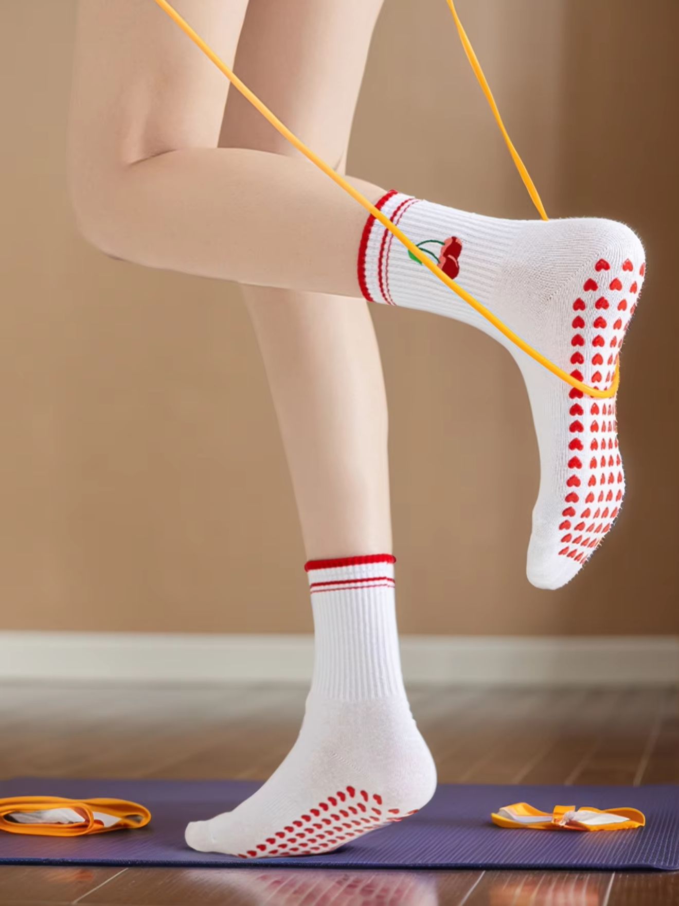 Yoga Pilates Yoga - 1 Paar grenzübergreifende professionelle Yoga-Socken, Baumwoll-Riemchen-Silikon-Anti-Rutsch-Pilates-Fitness-Tanz-Bodensocken