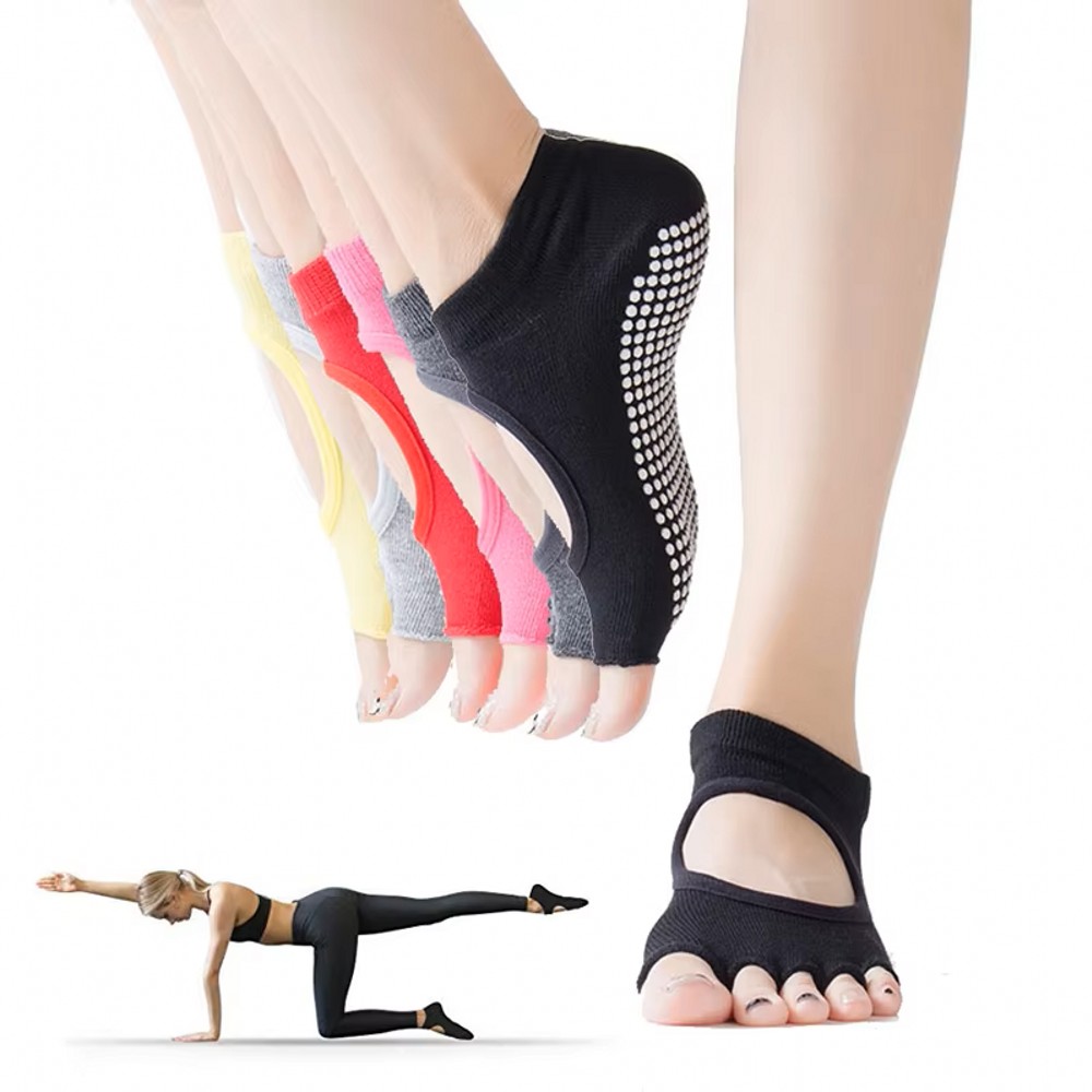 Pilates Yoga Home - Rückenfreie Fünf-Zehen-Yoga-Socken, offene, atmungsaktive Fitness-Sportsocken für